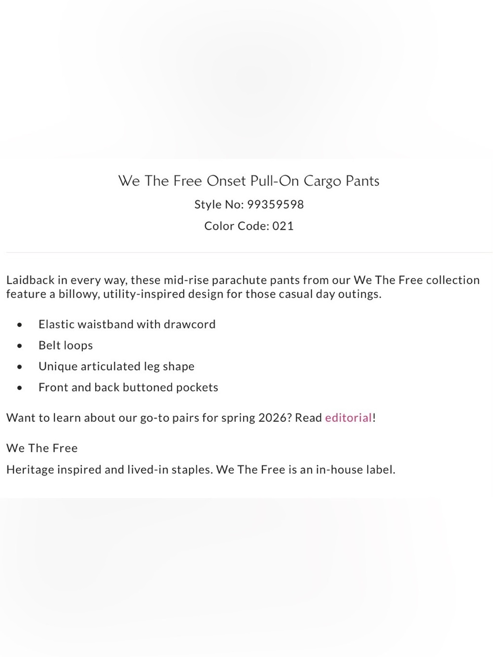 Free People S We the Free Onset Pull On Cargo Pants in Dusted Cocoa Brown NEW - Picture 8 of 10